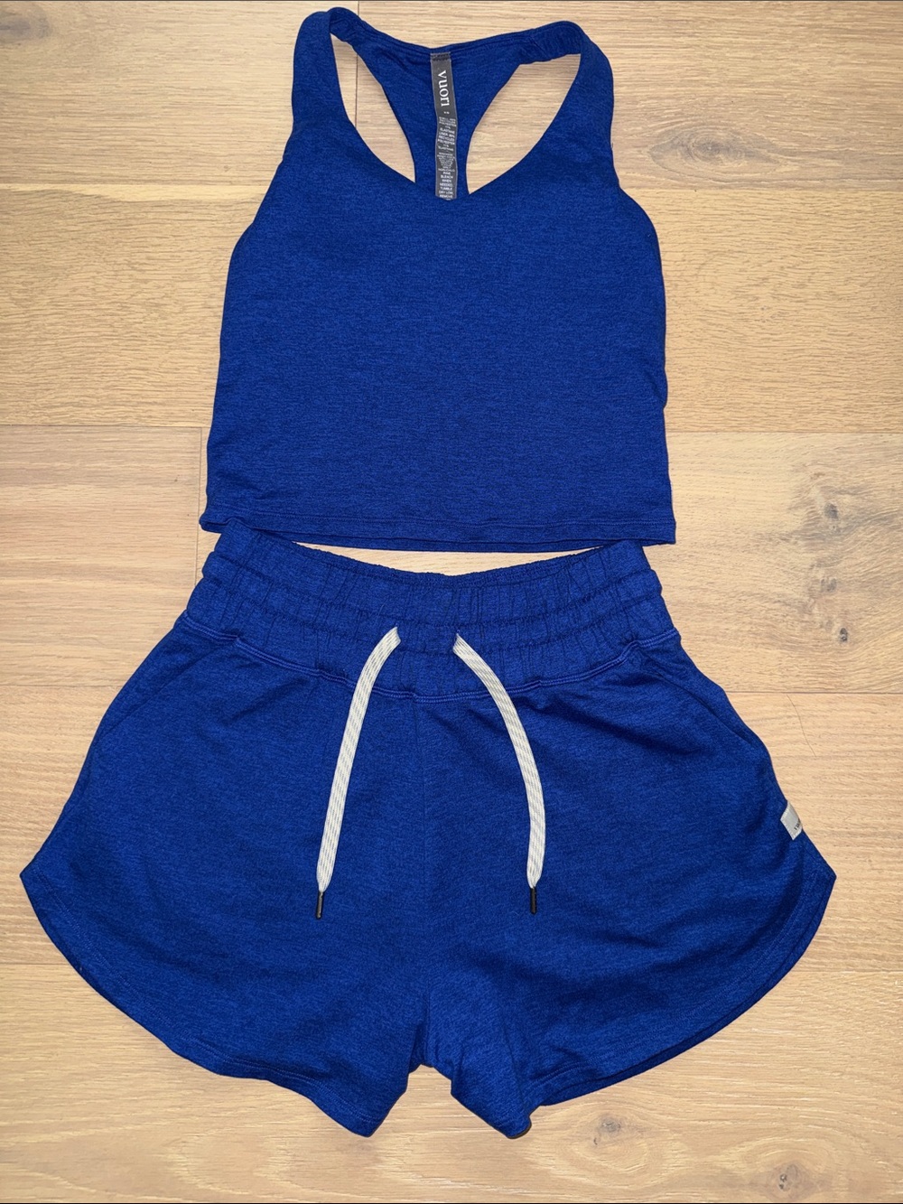 Vuori Womens Blue Athletic Running Shorts S and Tank XS Shirt Set
